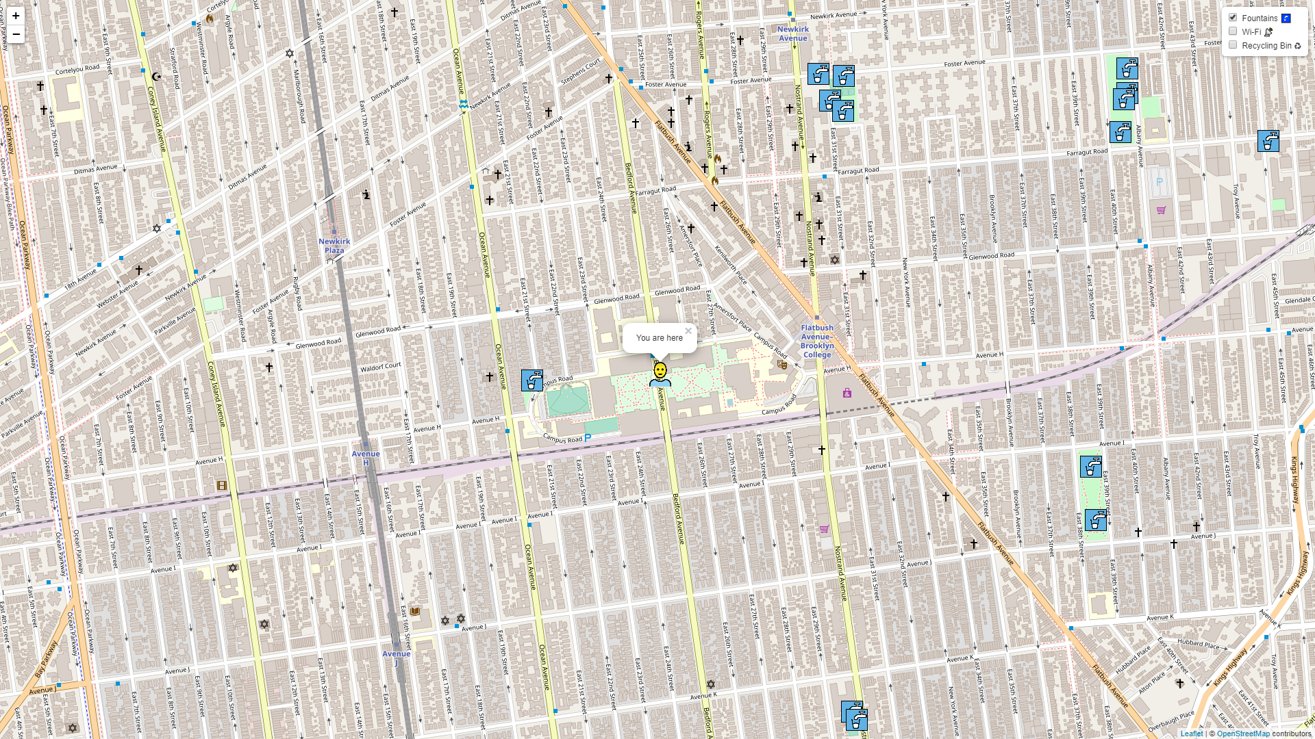 Fountain locations on a map