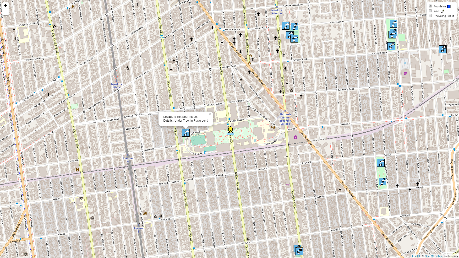 Fountain locations on a map