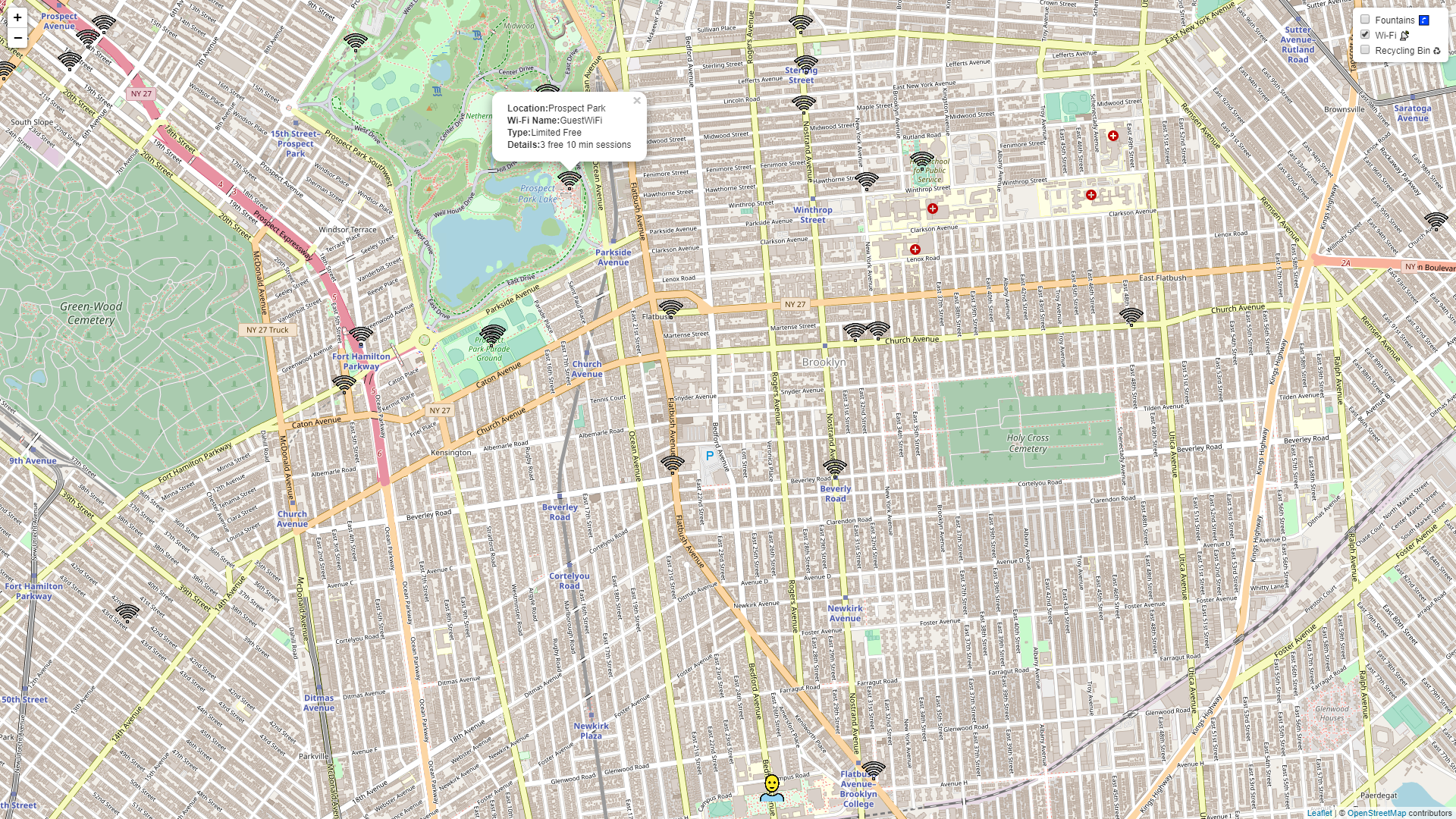 Wi-Fi locations on a map