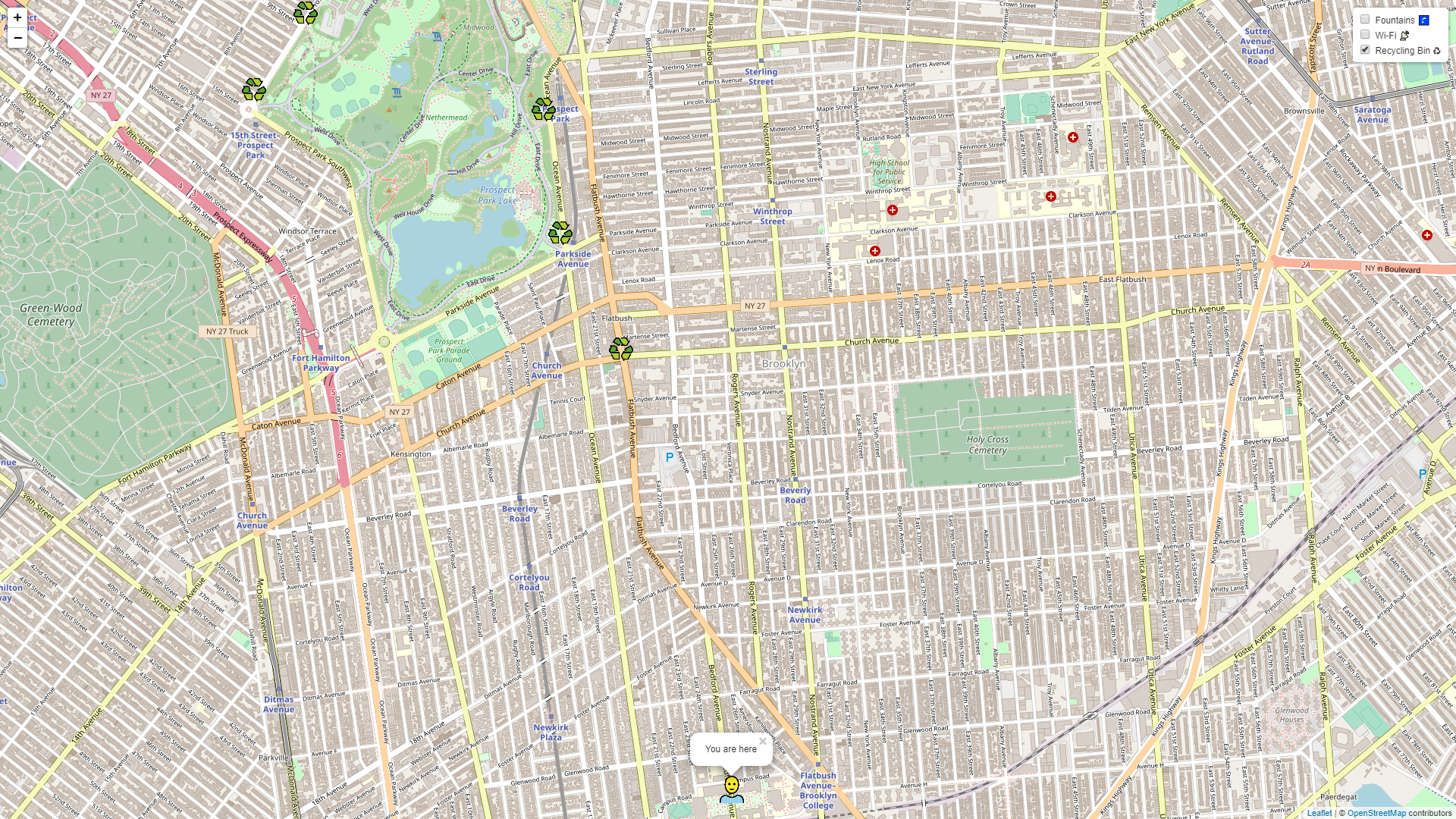 Recycle bin locations on a map