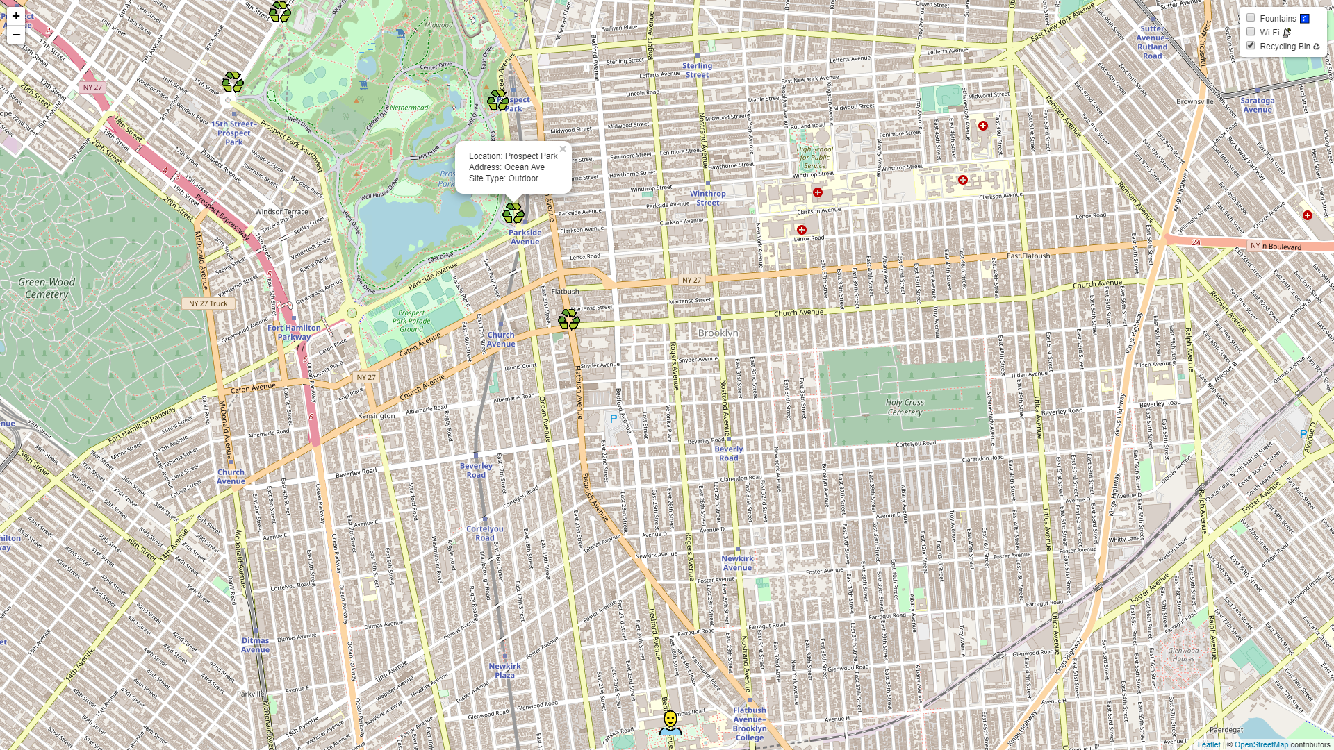 Recycle bin locations on a map